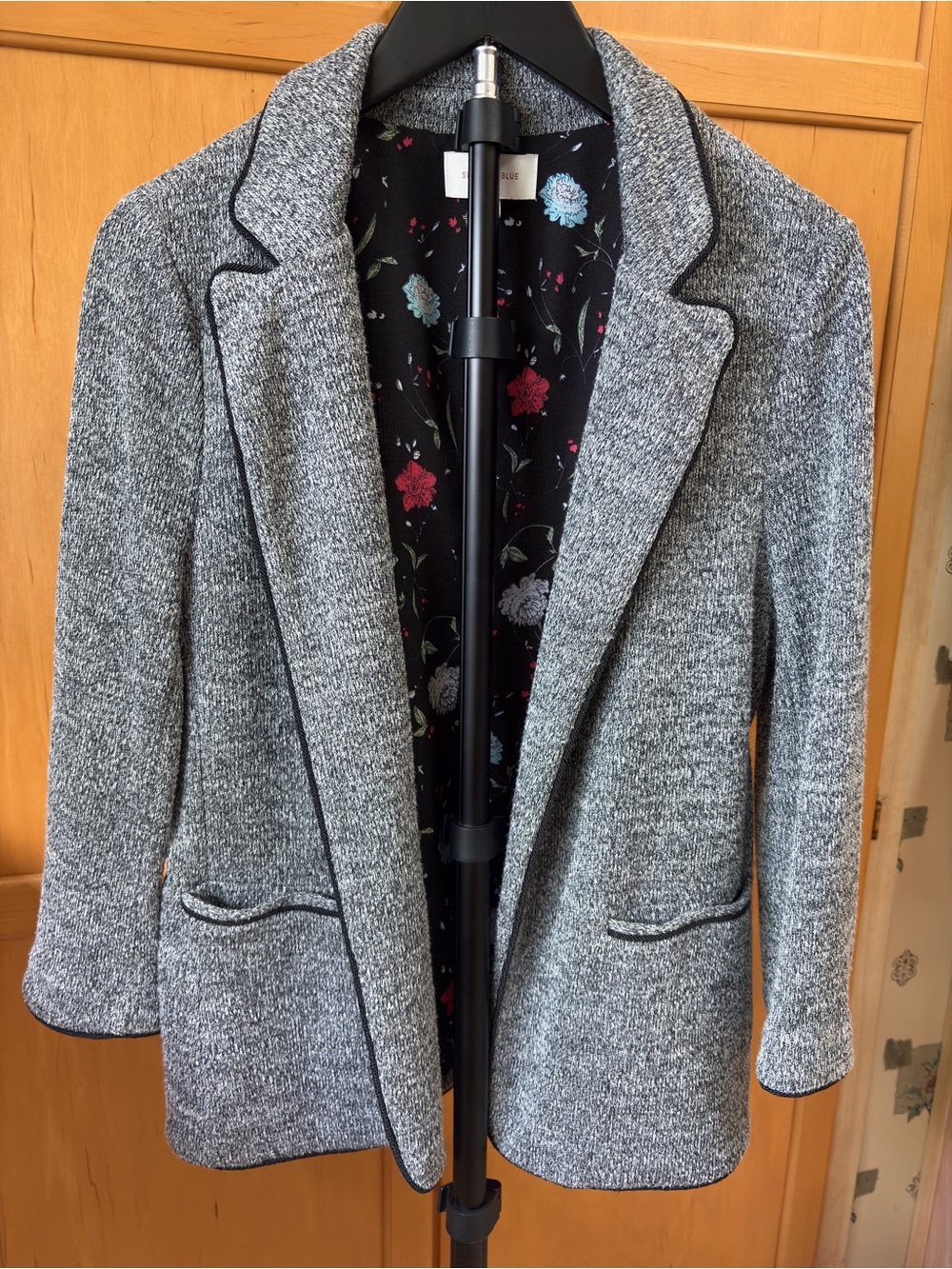 Skies Are Blue Gray Tweed Blazer with Floral Lining